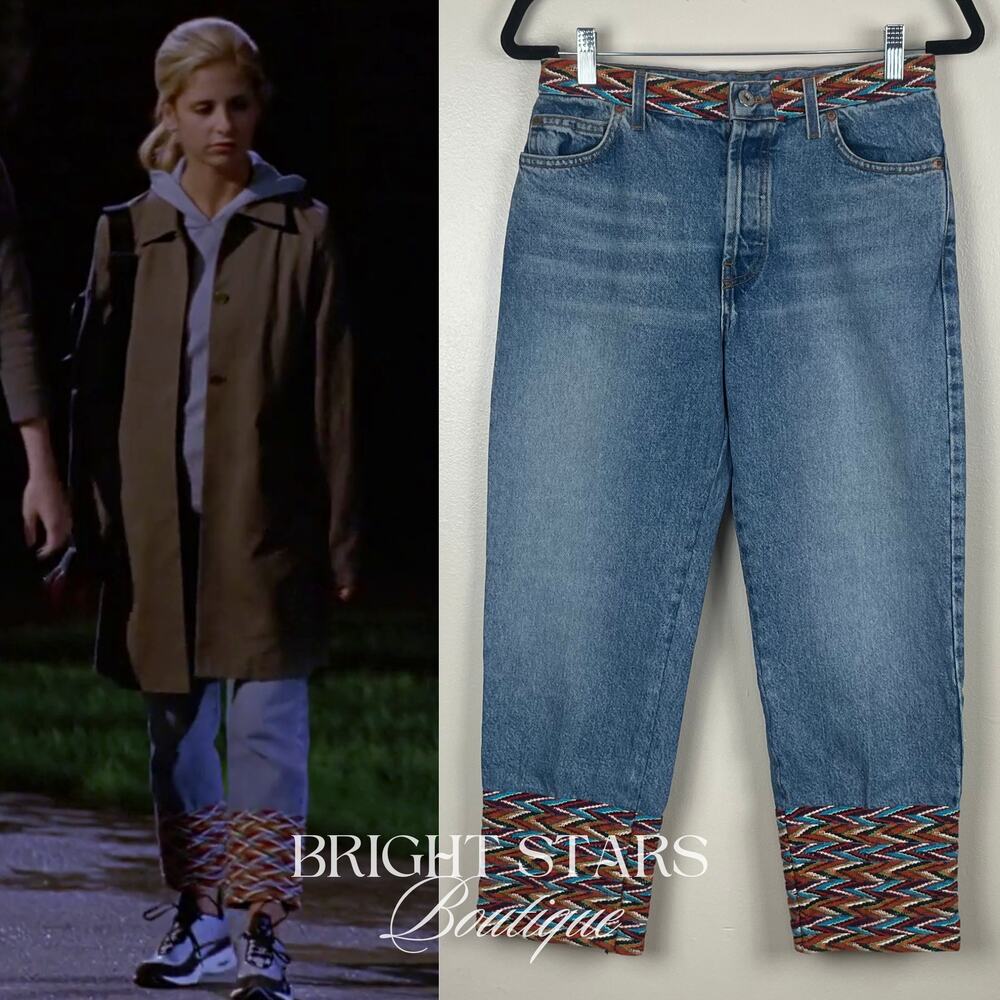 Rare Multicolor Trim Cropped Jeans ASO Buffy Summers BtVS High Rise Vintage